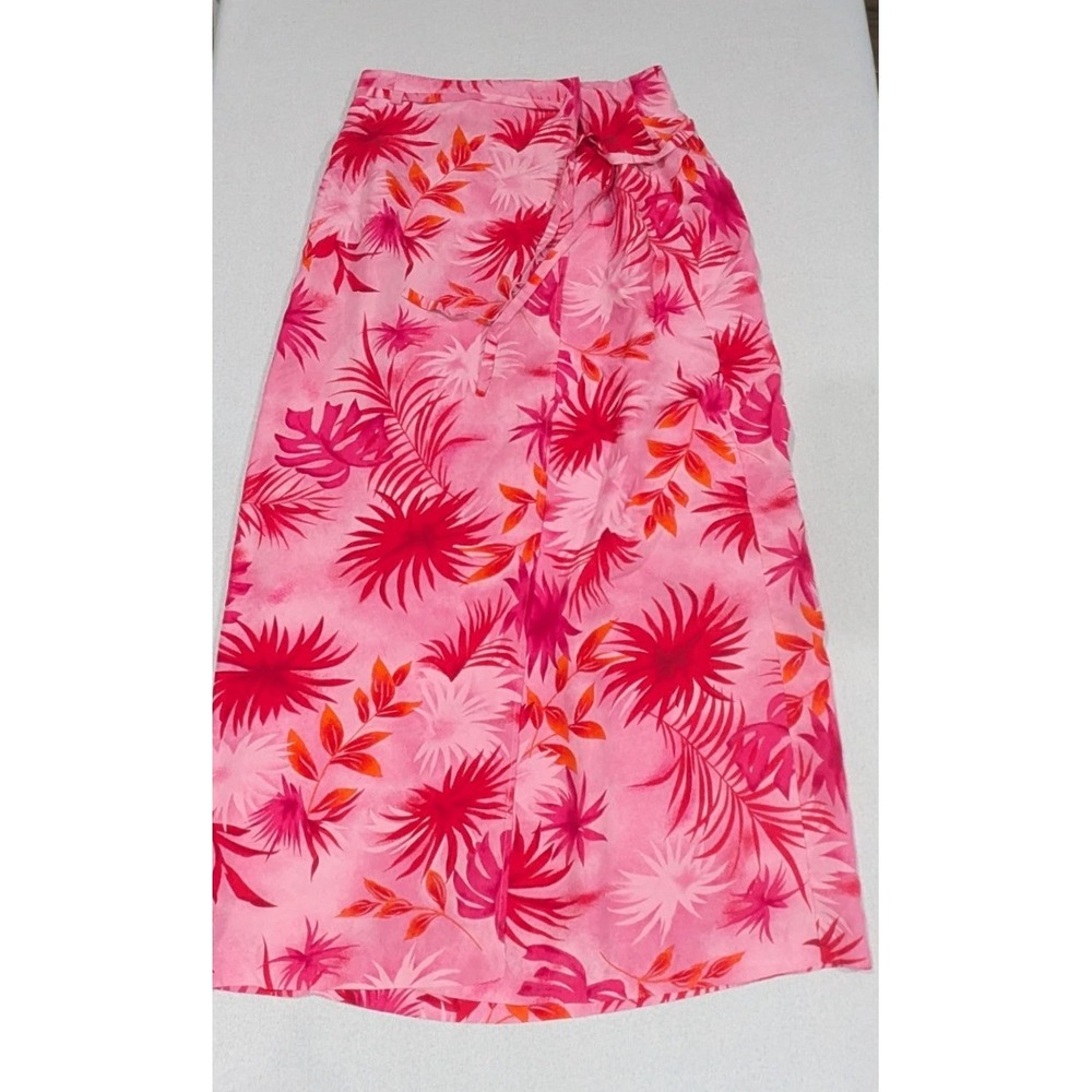 Worthington Maxi Skirt Women 10 Pink Excellent Tropical Silk Wrap Floral